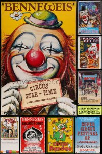 7x353 LOT OF 13 MOSTLY UNFOLDED OVERSIZED NON-U.S. CIRCUS POSTERS 1970s-1990s great clown images!