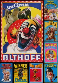 7x355 LOT OF 11 MOSTLY UNFOLDED NON-U.S. CIRCUS POSTERS 1980s-1990s great clown images!