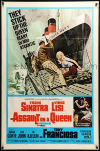 7y061 ASSAULT ON A QUEEN 1sh 1966 art of Frank Sinatra & sexy Virna Lisi on submarine deck!