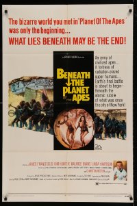 7y075 BENEATH THE PLANET OF THE APES 1sh 1970 sequel, what lies beneath may be the end!