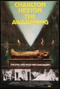 7y063 AWAKENING English 1sh 1980 Charlton Heston, completely different image of sarcophagus!