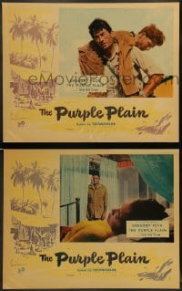 7z966 PURPLE PLAIN 2 English LCs 1955 great images of Gregory Peck, written by Eric Ambler!