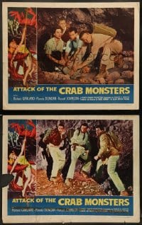 7z886 ATTACK OF THE CRAB MONSTERS 2 LCs 1957 Roger Corman sci-fi/horror, classic border art!