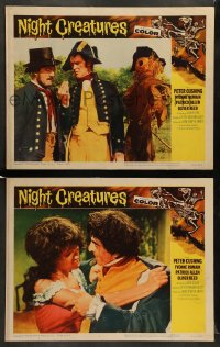 7z961 NIGHT CREATURES 2 LCs 1962 Hammer horror, wacky scenes and great skeleton border art!