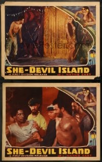 7z977 SHE-DEVIL ISLAND 2 LCs 1936 wacky Mexican fantasy of a women-only island and a male intruder!