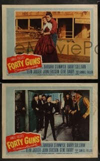 7z817 FORTY GUNS 3 LCs 1957 Samuel Fuller directed, Barbara Stanwyck argues w/sheriff Dean Jagger!