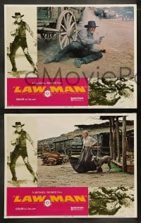 7z280 LAWMAN 8 int'l LCs 1971 far shot of sheriff Burt Lancaster on horse, directed by Michael Winner!