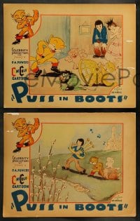 7z002 PUSS IN BOOTS complete set of 4 LCs 1934 incredible Ub Iwerks art, ComiColor cartoon, rare!