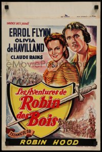 8b141 ADVENTURES OF ROBIN HOOD Belgian R1950s art of Errol Flynn & Olivia De Havilland!
