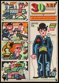 8b275 30 YEARS OF FUN Czech 23x32 1970 Chaplin, Keaton, Laurel & Hardy, Langdon, Kubicek art!
