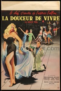 8b049 LA DOLCE VITA French 16x24 1961 Federico Fellini, Mastroianni, sexy Ekberg by Yves Thos.!