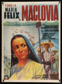 8b004 MACLOVIA Mexican poster 1948 Espert art of Maria Felix standing with Mexican soldier!