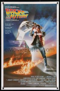 8c085 BACK TO THE FUTURE studio style 1sh 1985 art of Michael J. Fox & Delorean by Drew Struzan!