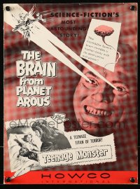 8d061 BRAIN FROM PLANET AROUS/TEENAGE MONSTER pressbook 1957 wacky monster with rays from eyes!