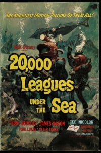 8d009 20,000 LEAGUES UNDER THE SEA pressbook R1963 Jules Verne classic, art of deep sea divers!