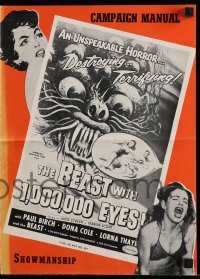 8d039 BEAST WITH 1,000,000 EYES pressbook 1955 art of monster attacking sexy girl by Albert Kallis!