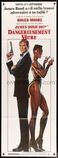 8f072 VIEW TO A KILL French door panel 1985 art of Roger Moore as James Bond & Grace Jones by Goozee