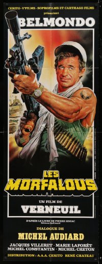 8f073 VULTURES French door panel 1984 art of Jean-Paul Belmondo with machine gun by Casaro!