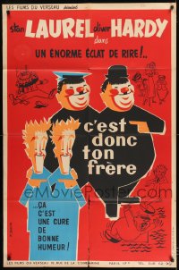 8f041 OUR RELATIONS French 31x47 R1960s different Seguin art of clowns Stan Laurel & Oliver Hardy!