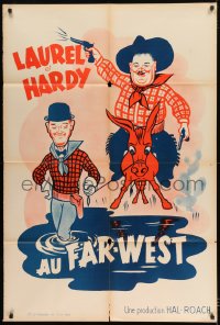 8f053 WAY OUT WEST French 32x47 R1960s wacky different art of cowboys Laurel & Hardy, classic!