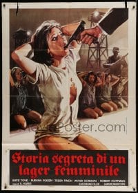8f249 BAMBOO HOUSE OF DOLLS Italian 1p 1976 wild Piovano art of female prisoner with gun in mouth!