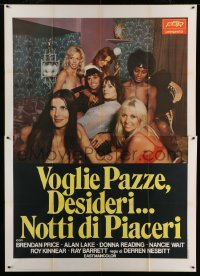 8f080 AMOROUS MILKMAN Italian 2p 1974 great image of Brendan Price surrounded by beautiful women!