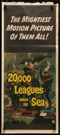 8g760 20,000 LEAGUES UNDER THE SEA Aust daybill R1970s art of Jules Verne's deep sea divers!