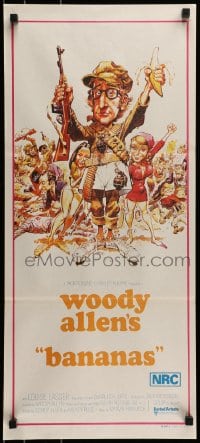 8g779 BANANAS Aust daybill 1972 great artwork of Woody Allen by E.C. Comics artist Jack Davis!