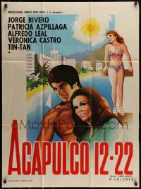 8g323 ACAPULCO 12-22 Mexican poster 1975 Aldo Monti, Jorge Rivero, German 'Tin-Tan' Valdes!