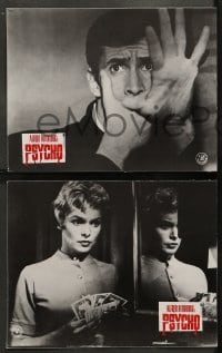 8g074 PSYCHO 8 German LCs R1980s different images of Anthony Perkins, Janet Leigh, Alfred Hitchcock
