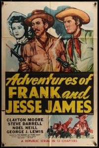 8j026 ADVENTURES OF FRANK & JESSE JAMES 1sh R1956 Clayton Moore, Steve Darrell, western serial!