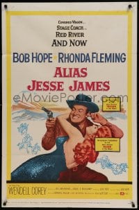 8j035 ALIAS JESSE JAMES 1sh 1959 wacky outlaw Bob Hope & sexy Rhonda Fleming!