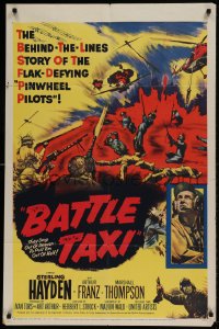 8j076 BATTLE TAXI 1sh 1955 Sterling Hayden, Arthur Franz, fiery helicopter action art!