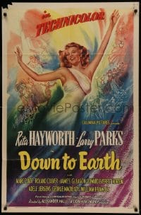 8j001 DOWN TO EARTH style A 1sh 1947 sensational different colorful art of sexy Rita Hayworth!