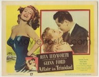 8k382 AFFAIR IN TRINIDAD LC 1952 best romantic close up of sexiest Rita Hayworth & Glenn Ford!