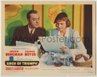 8k397 ARCH OF TRIUMPH LC #2 1947 close up of Ingrid Bergman & Charles Boyer studying menus!