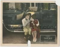 8k399 ARIZONA WILDCAT LC 1927 Tom Mix & Dorothy Sebastian shush each other as they hide behind car!