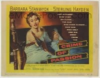 8k074 CRIME OF PASSION TC 1957 sexy Barbara Stanwyck reaches for gun to shoot Sterling Hayden!