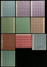 8m015 LOT OF 10 COMMEMORATIVE STAMP SHEETS 1940s containing a total of 550 stamps in all!
