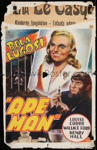 8p058 APE MAN Belgian 1940s Bela Lugosi in title role, Louise Currie, cool horror art!