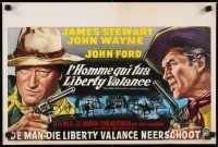 8p079 MAN WHO SHOT LIBERTY VALANCE Belgian 1962 John Ford, art of John Wayne & James Stewart
