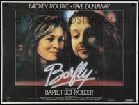 8p337 BARFLY British quad 1987 directed by Barbet Schroeder, c/u of Mickey Rourke & Faye Dunaway