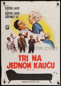 8p257 3 ON A COUCH Yugoslavian 19x27 1966 different art of Jerry Lewis squeezing sexy Janet Leigh!
