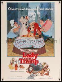 8r039 LADY & THE TRAMP 30x40 R1980 Walt Disney classic dog cartoon, spaghetti scene on cover!