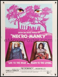 8r061 NECROMANCY 30x40 1972 Orson Welles, occult horror, art of girl & skeleton in coffins!
