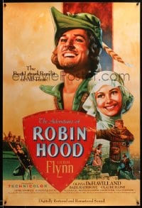 8r212 ADVENTURES OF ROBIN HOOD 1sh R1989 great Rodriguez art of Errol Flynn & Olivia De Havilland!