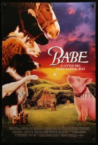 8r247 BABE DS 1sh 1995 classic talking pig, children's farm animal comedy!