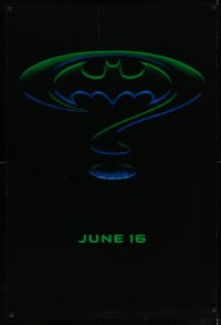 8r259 BATMAN FOREVER teaser DS 1sh 1995 Kilmer, Kidman, cool question mark & bat symbol design!
