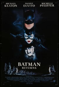 8r261 BATMAN RETURNS int'l advance 1sh 1992 Burton, Keaton, cool dark date design!