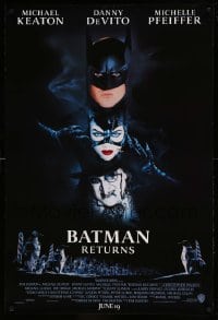 8r262 BATMAN RETURNS int'l advance DS 1sh 1992 Burton, Keaton, cool white date design!
